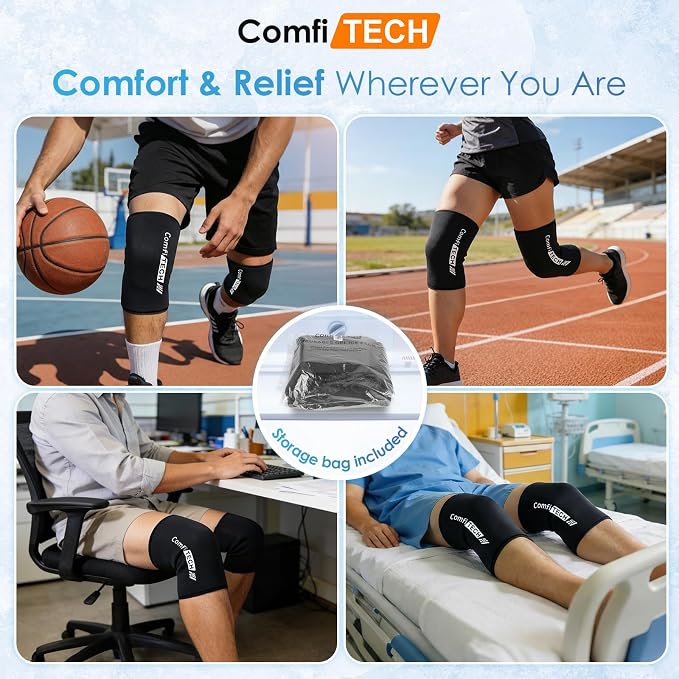 ComfiTECH Knee Ice Pack Wraps for Elbow & Calf, Gel Cold Compression, L, 2P | Flexible Ice Knee Brace for Elbow & Calf, Reusable Gel Cold Compression Sleeve for Soothing Meniscus Tear & ACL Discomfort