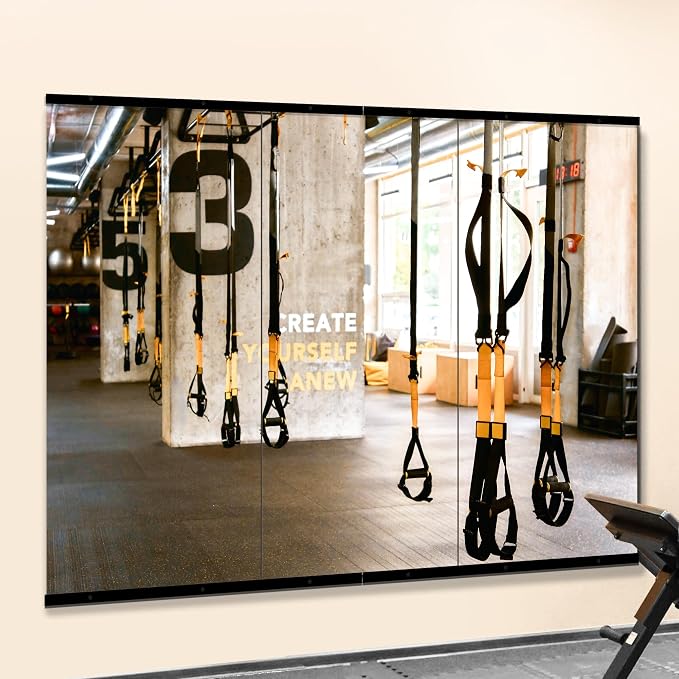 Home Gym Mirror for Wall, 48x24x3PCS Frameless Full Length Mirror, Black | HD Shatterproof Glass, Easy Wall Mount, Large Body Mirrors for Home Gym, Workout, Bedroom, Garage