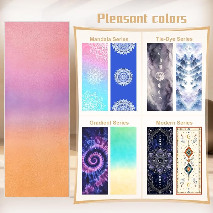 Yoga Mat Towel Non Slip Ultra-Absorbent Hot Yoga Towel, Super Stylish Printed Sweat Hot Yoga Towel, Ideal for Home, Workouts, Pilates, Yoga, 72 x 27in, Purple & Orange
