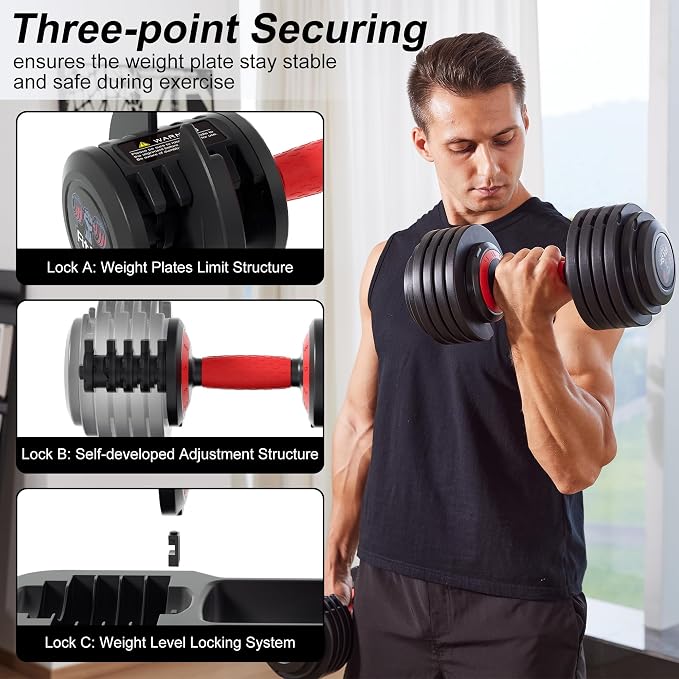 Adjustable Dumbbell Set, 10-in-1 25LB/50LB/90LB Ajustable Dumbbells with Safe Locking System, Enclosed Storage Tray, 1 Sec Fast Adjustment, Comfortable Non-Slip Textured Grip, Suitable for Home Gym Workouts Men and Women