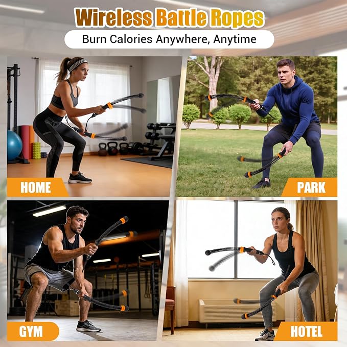Portable Ropeless Battle Ropes, Adjustable Weights Cordless Battle Ropes for Home Gym with Storage Bag, Weighted Exercise Equipment for Low-Impact Workout, Strength & HIIT, for Men & Women