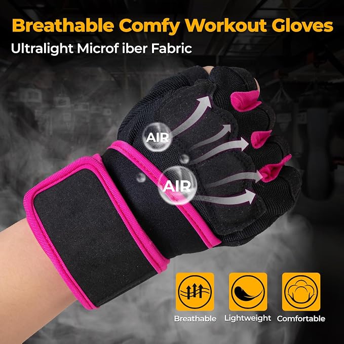 Workout Gloves for Men - Gym Weight Lifting Padded Gloves with Wrist Wrap Support, Full Palm Protection & Silicone Grip Gym Gloves, Exercise, Cross Training, Fitness, Pull-up