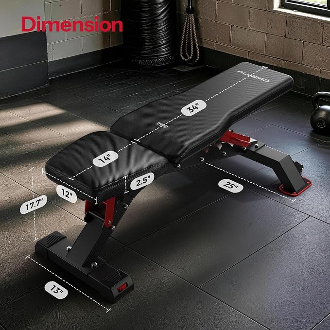 FLYBIRD WB7 Weight Bench, 1300LBS Commercial Adjustable Weight Bench, Workout Bench for Home Gym, Flat Incline Bench Press Heavy Duty Bench with 34'' Extra-Long Backrest and Easy-Roll Wheels