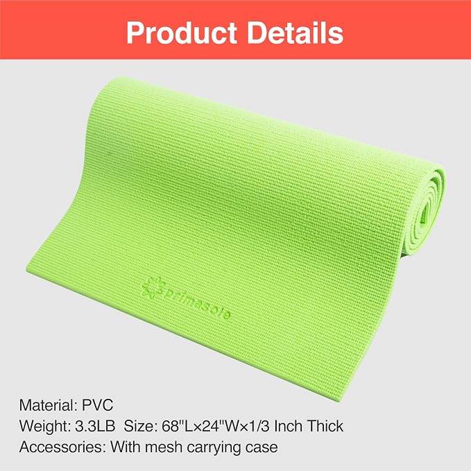 Primasole Yoga Mat with Carry Strap for Yoga Pilates Fitness and Floor Workout at Home and Gym Non-slip 9 colors