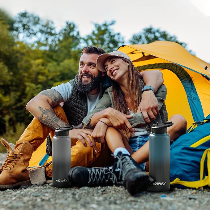 40oz Insulated Water Bottle (Cold for 48 Hrs),BPA Free&Leak Proof,Stainless Steel Water Flask,Water Jug with Straw Spout Lids for Gym,Hiking,Travel,Grey Black