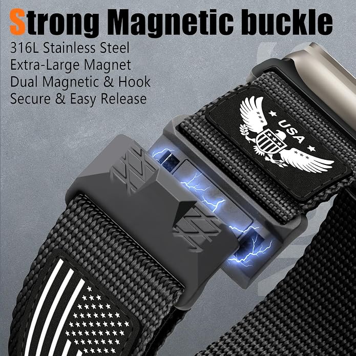 Rugged Nylon- Compatible with Apple Watch Ultra 3/ Ultra 2 Band 49mm Men,Tactical Soft Woven Stars- Stripes Flag Sport Strap for iWatch Bands 46mm 45mm 44mm 42mm Series 11 10 9 8 7 6 5 4 3 2 1 Se