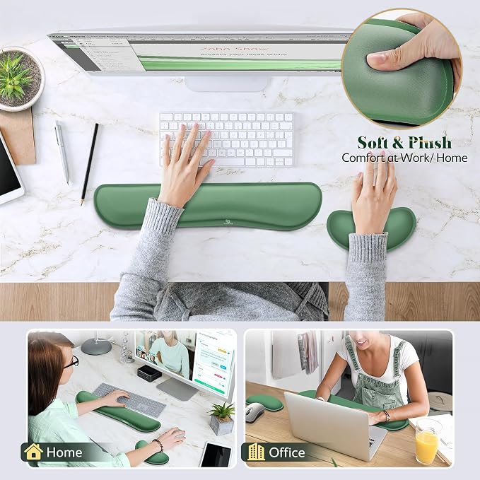 Gimars Upgrade Enlarge Silky and Superfine Fabric Gel Memory Foam Keyboard Wrist Rest Set, Ergonomic Keyboard Mouse Wrist Support for Typing Pain Relief, Comfort for Office, Gaming, Computer