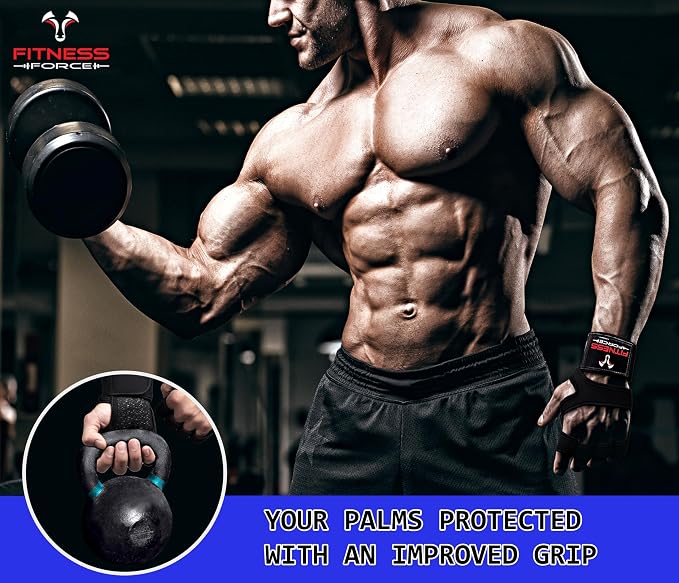 FITNESS FORCE Ventilated Weight Lifting Workout Gloves for Men & Women | Gym Gloves for Men & Women with Built-in Wrist Wraps for Men, Exercise Gloves for Weightlifting, Cycling & Cross Training