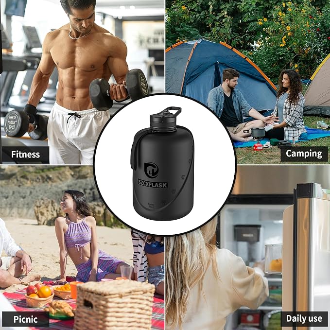 1 Gallon Water Bottle with Straw and Chug Lid, Dishwasher Safe Large Gym Jug, BPA Free Leakproof Plastic Sports Flask with Easy to Clean Handle & Carry Strap, 128 oz Water Bottle