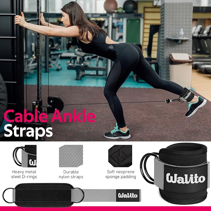 WALITO 8Pcs Barbell Pad Set for Hip Thrust - Squat Pad,Gym Accessories for Women with Bar Bad,Bench Press, with Gym Ankle Straps,Resistance Bands for Working Out,Lifting Strap,Carry Bag