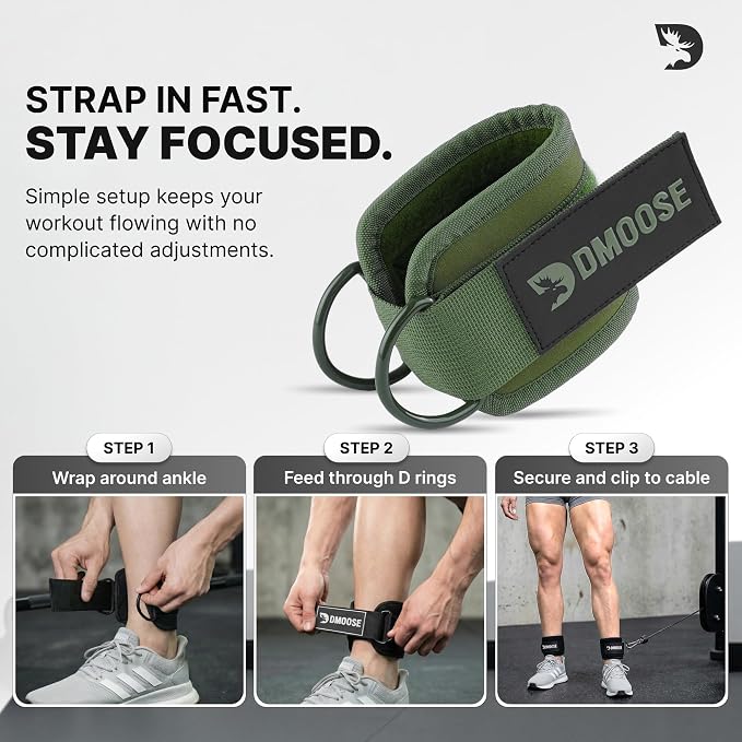 DMoose Ankle Strap for Cable Machine - One Size Fit with Premium Padding, Workout Kickback Ankle Cuffs, Ankle Bands for Working Out, Booty Workouts, Leg Extension, Hip Abductors & Lower Body Exercises