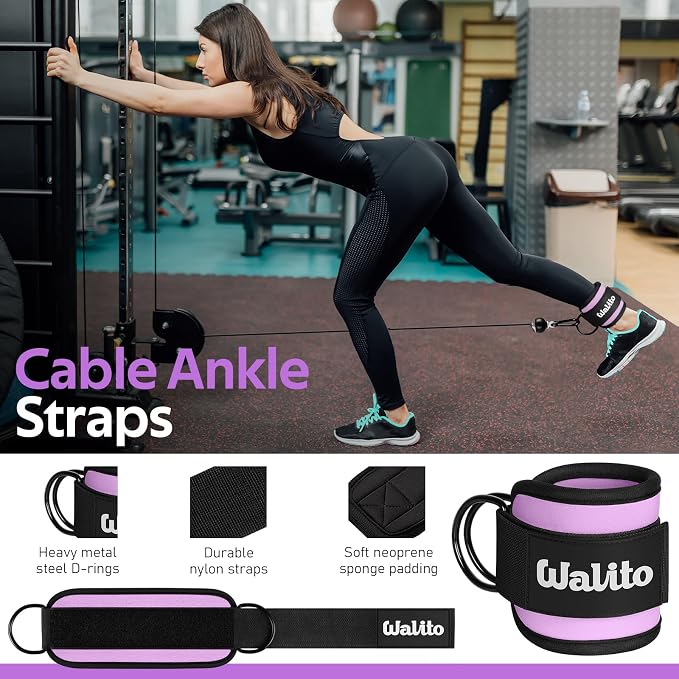 WALITO 8Pcs Barbell Pad Set for Hip Thrust - Squat Pad,Gym Accessories for Women with Bar Bad,Bench Press, with Gym Ankle Straps,Resistance Bands for Working Out,Lifting Strap,Carry Bag