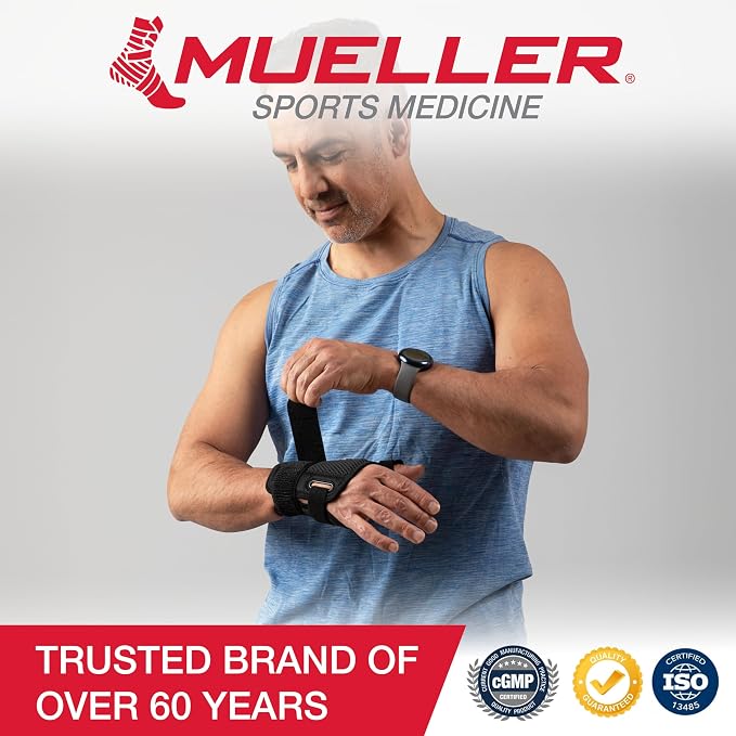 MUELLER Sports Medicine Adjust-to-Fit Thumb Brace, Spica Splint, Thumb Pain Relief Stabilizer for Men and Women, Ideal for De Quervain's Tenosynovitis, Arthritis, Sprains, Fits Right or Left, Black, One Size