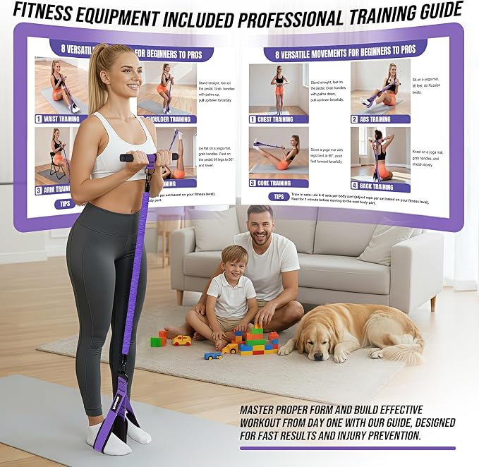 Upgrade Pedal Resistance Band with Handle, Adjustable Tube Foot Pedal Device Puller Exercise Bands, for Abs Arm Leg Waist Workout, Core Pilates, Sit Up Fitness Equipment for Full Body Training