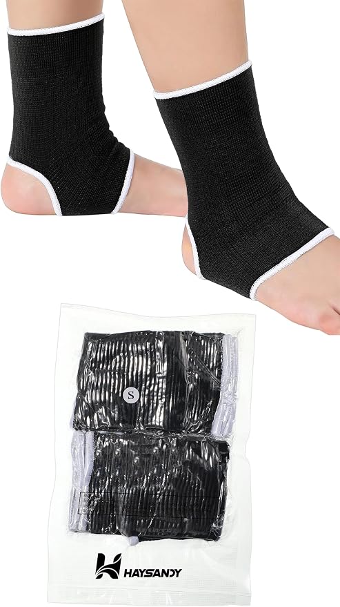 Haysandy 4 Pieces/ 2 Pair Kids Ankle Support Brace Elastic Kids Compression Socks Knitted Ankle Sleeve for Jogging Running Fitness(Black,5-10 Years)