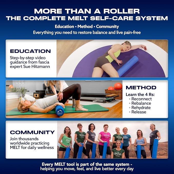 MELT Method 36 Inch Soft Foam Roller for Physical Therapy and Exercise Recovery - FasciaTherapy Technology - Low Density Exercise Foam Roller for Full Body Gentle Compression - Blue