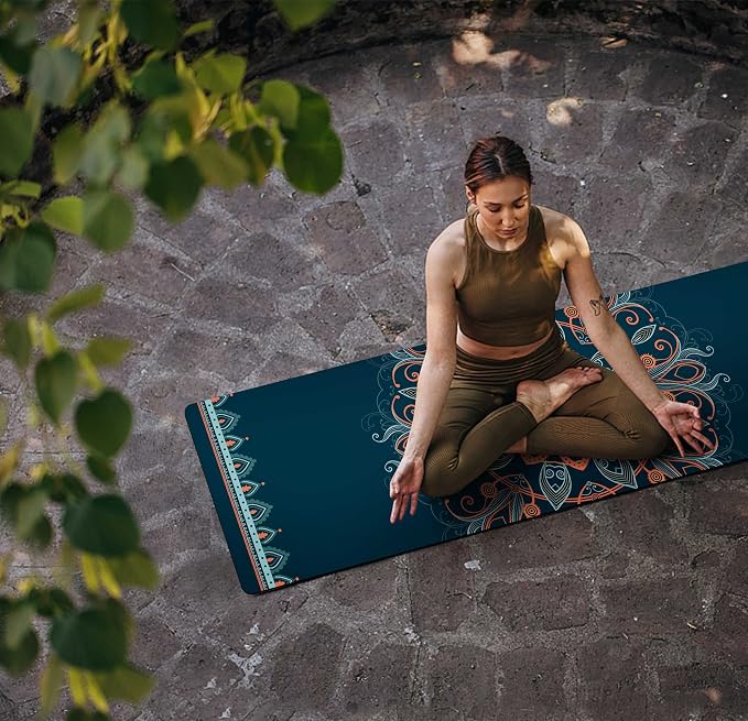 nuveti Printed Travel Yoga Mat 1/16 Inch Thick Non Slip Fitness Workout Mat | with Carrying Bag, Foldable Lightweight Suede & Natural Rubber Yoga Mat for Yoga Pilates and Fitness 72" L x 24" W x 1.5mm