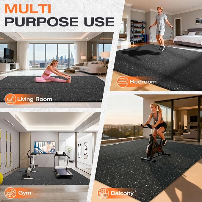 0.4'' Thick 6 Pcs 24 Sq Ft Non-Slip Rubber Top Exercise Equipment Mats, High Density EVA Foam Mats with Rubber Top, Interlocking Puzzle Gym Flooring for Home Gym, Workout Floor Mats, Black