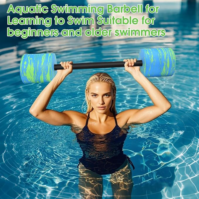 29.3’’Aquatic Exercise Equipment Swim Barbell High Density EVA Foam Pool Swim Dumbbell with Water Exercise Discs Aquatic Fitness Equipment for Adults