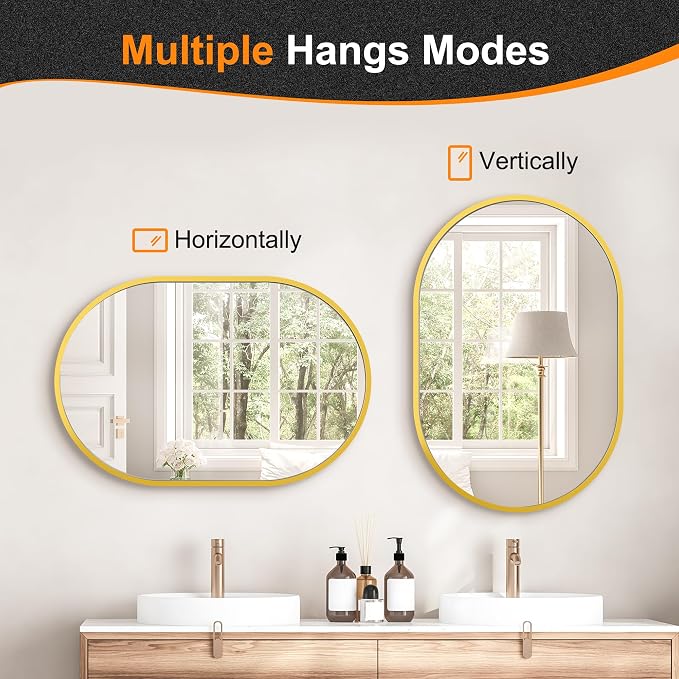 Bathroom Mirror for Wall, 30''x20'', Gold Oval Mirror for Bedroom Entryway Bathroom, Metal Framed Vanity Mirror(30''x20'',Gold)