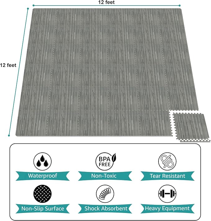 Sorbus Wood Grain Floor Tiles Foam Mat EVA Interlocking Mats Tile 3/8-Inch Thick Flooring Wood Puzzle Exercise Mats w/Borders - Home Playroom Basement, Apartment, Trade Show, Baby, Dance