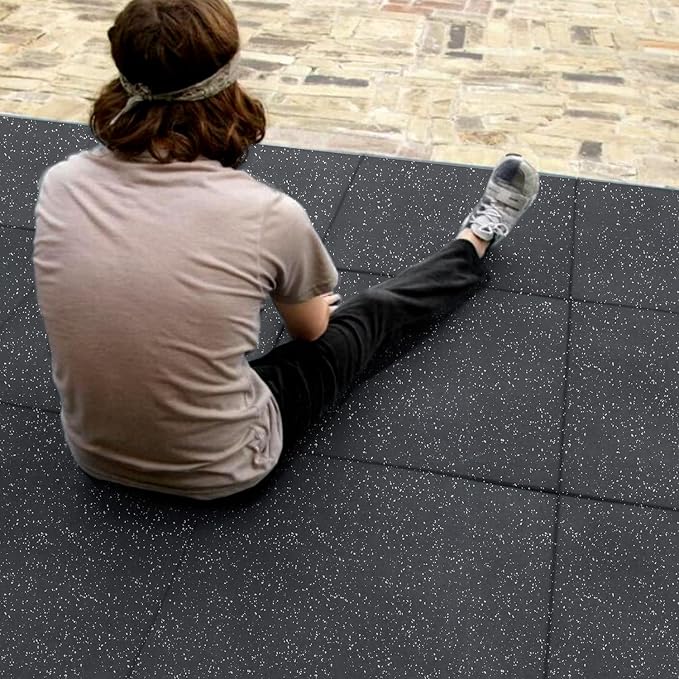 MYOYAY 4 Pack Interlocking Tile 20" x 20”x 1”Heavy Duty Rubber Flooring Mat Anti-Vibration Anti-Slip Exercise Mats for Gym Equipment and Cushion for Workouts, Cover 11.12 Sq.Ft…