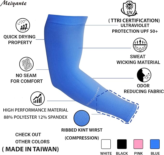 Cooling Arm Sleeves for Men & Women, UPF 50+ UV Protection | Wrist-length UPF 50+ arm sleeves for work, driving, gardening and sports; 88% nylon/12% spandex; 1 pair.