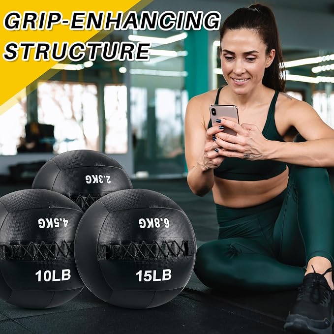 Lunmon Soft Wall Medicine Ball for Exercise Fitness Slam Weighted Med Ball with Non Slip Grip for Slamming Workout Strength Conditioning Core Training Lunge and Partner Toss