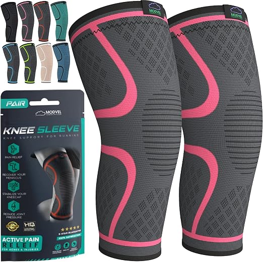 Modvel 2 Pack Knee Brace for Women - Knee Support for Walking, Knee Compression Sleeves for Pain Relief, Knee Sleeves for Women, Knee Brace for Sports, Workouts & Arthritis