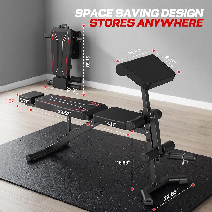 OPPSDECOR Adjustable Weight Bench with Leg Extension and Curl, Preacher Curl Bench for Home Gym, Foldable Workout Bench, 800LBS Full Body Strength Training, 10-Position Incline Decline Bench Press