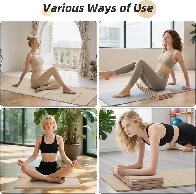 HAHE Foldable Yoga Mat 74"Lx32"Wx1/3"Thick, Folding Exercise Mats | Non-slip Wide Pilates Mats for Home Workout/Travel, Portable Yoga Mat Thick for Yoga/Pilates/Camping/Floor Exercises