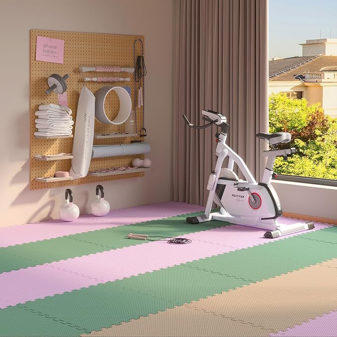 32 Pack 128 sqft Home Gym Mat, Puzzle Exercise Mat, EVA Interlocking Foam Floor Tiles for Home Workout Equipment and Kids' Play Areas - Blue, 24 in x 24 in x ½ in - (Pink, 32 Pack(128 SQ FT))