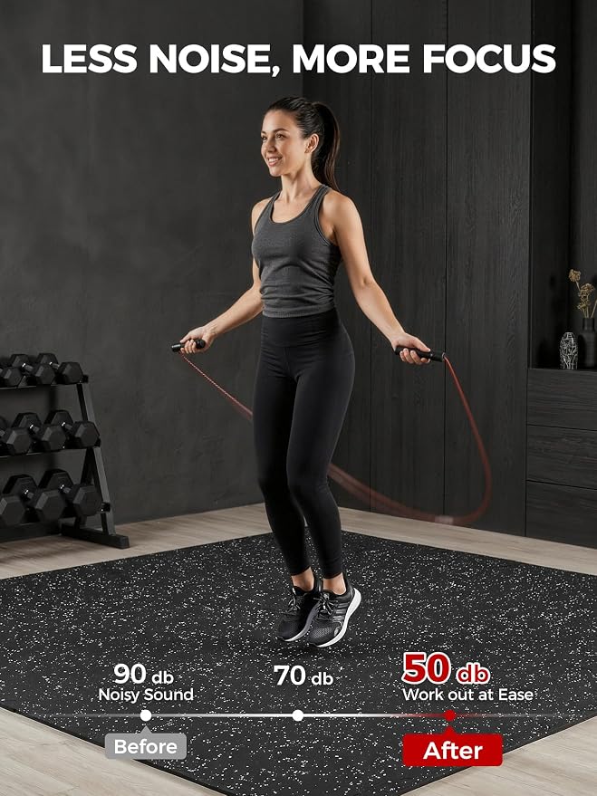 0.56" Rubber Top Gym Flooring, 24 Tiles 96 Sq Ft Heavy Duty Interlocking Gym Mats for Home Gym, Non-Slip High Density EVA Foam Workout Mat, Protect Floors from Weights, 24x24in, Black/White