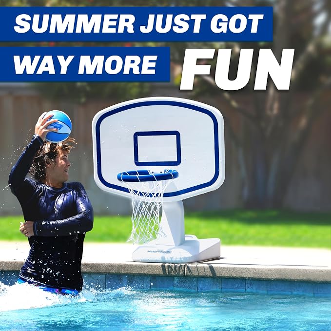 GoSports Splash Hoop PRO Pool Basketball Game – Modern Poolside Basketball Hoop with Backboard, Ball & Pump – Swimming Pool Basketball Hoop for Inground & Above Ground Pools
