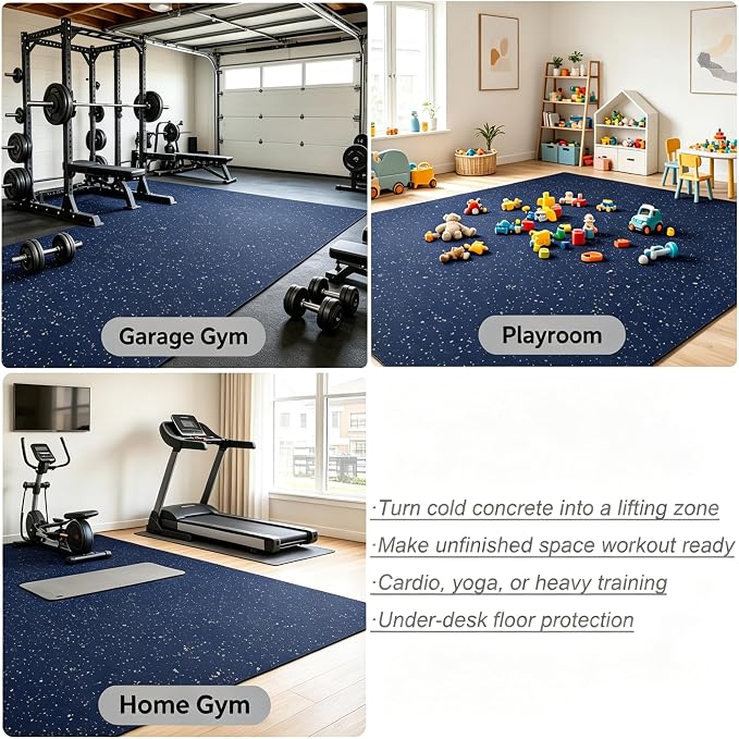 OrangeStar 4x10 FT Heavy Duty Rubber Gym Flooring, Black & Grey | Non-Slip Shock Absorbing Garage Floor Mat for Home Gym, Basement, Workout Room, Playroom