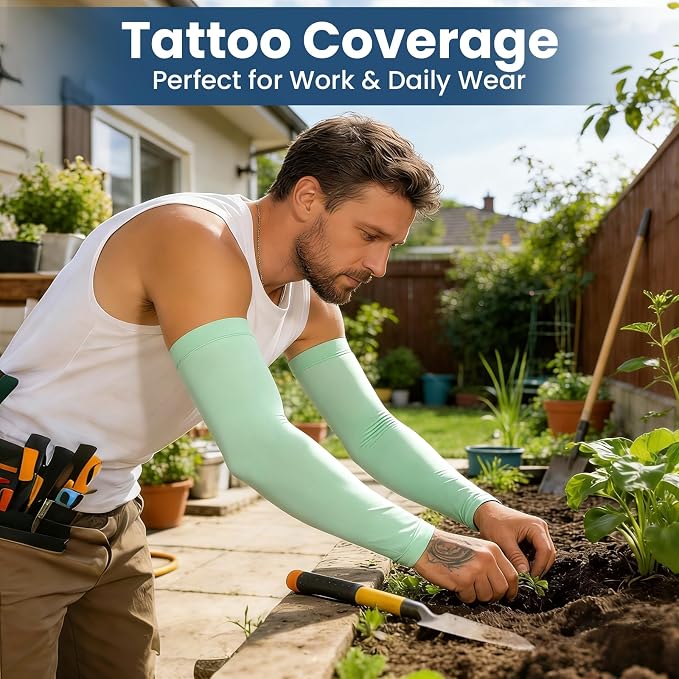 Mochabao 8 Pairs Soft Arm Sleeves, UV Sun Protection Cooling Compression Arm Covers for Outdoor Work, Sports, Men & Women