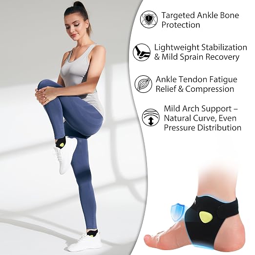 2 PACK Ankle Brace for Women & men with Dual-Density Foam Pads & Adjustable Arch Support – ankle compression sleeve Targeted Relief for Fatigue, Ankle Pain (Small/Medium)
