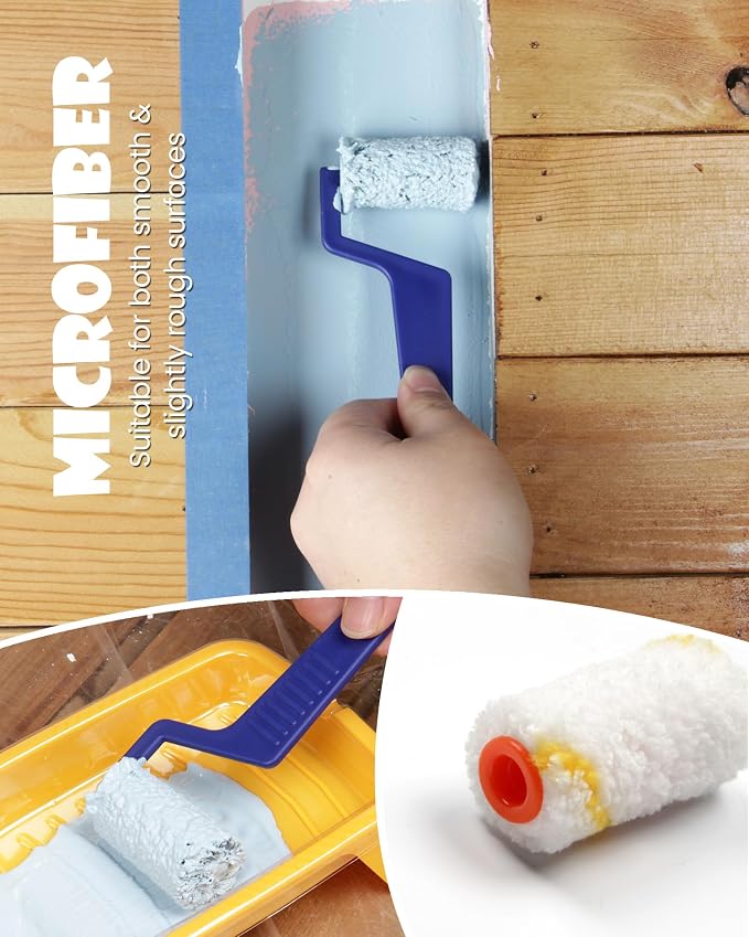Voomey Small Paint Roller, 2 Inch Mini Paint Roller Kit 10 Pack | Microfiber Paint Rollers with Tray and Roller Frame for Touch Up Painting Wall, Door, Cabinet