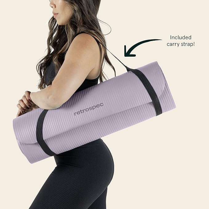 Retrospec Solana Yoga Mat Thick 1/2in Non-Slip Workout Mat with Nylon Strap - 72x24in Exercise Mat for Pilates, Stretching & Fitness - BPA Free, Easy Clean