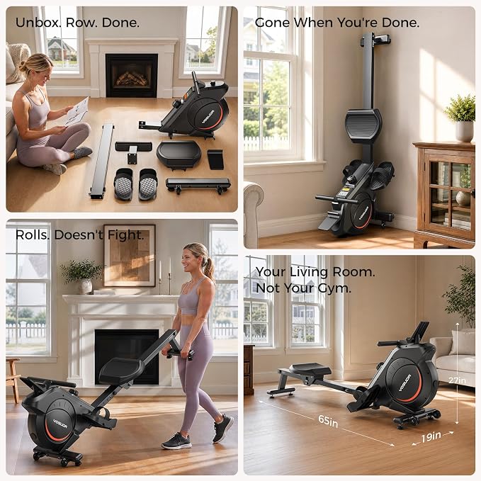 YOSUDA Rowing Machine for Home, Magnetic Rower Machine for Beginners to Athletes, Use with Resistance Adjustment Function, Bluetooth, App Supported, LCD Monitor, and Comfortable Seat Cushion