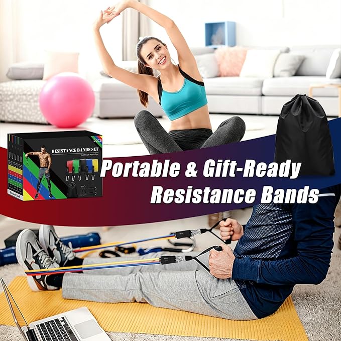 Resistance Bands with Handles, 5-Level Exercise Bands with Handles | Resistance Bands for Men and Women, Exercise Bands for Full-Body Training, Fitness, Physical Therapy, Workout Bands at Home;
