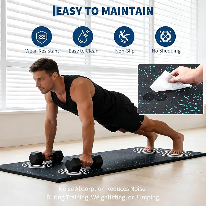 0.56" Thick 96 Sq ft Exercise Equipment Mats,24 Tiles Rubber Interlocking Puzzle Gym Flooring with High Density EVA Foam for Home Gym, Heavy Weight Workout, 24 x 24in Black/Blue