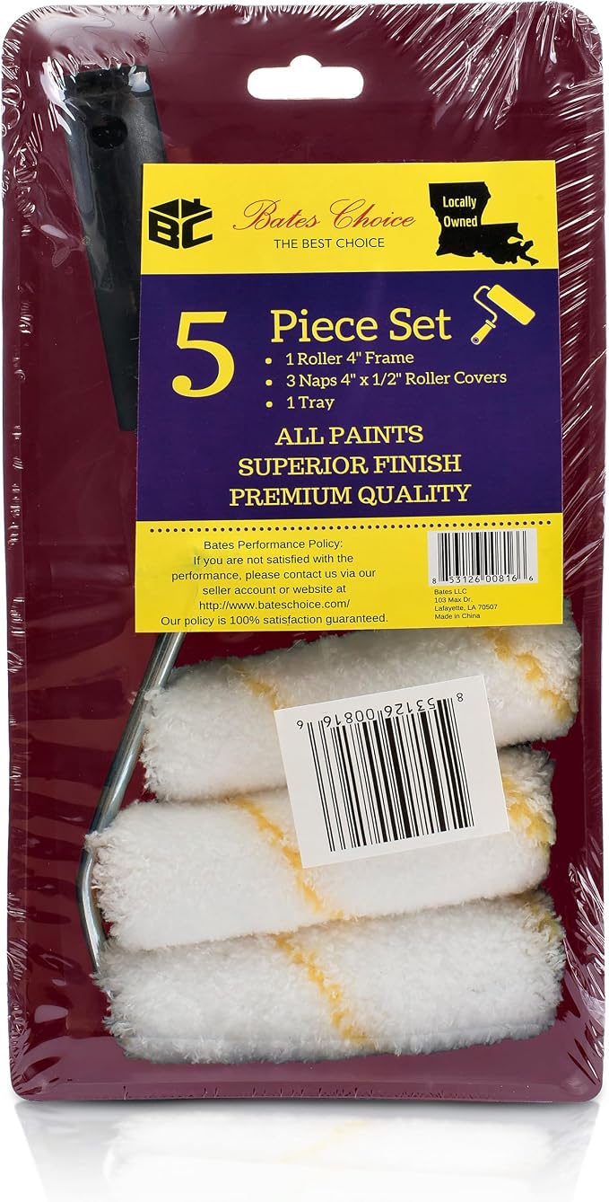 Bates- Paint Tray Set, Paint Roller Kit, 5 pcs, 4 Inch Roller Kit, Small Roller Brush for House Painting Supplies