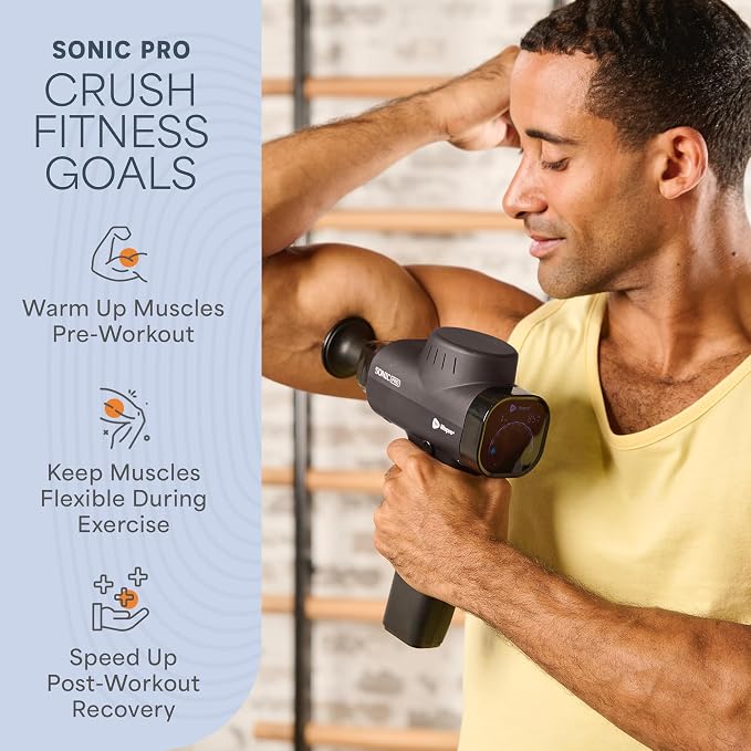 LifePro SonicPro Massage Gun Percussion Muscle Massager with Heat, 9 Heads | 10 Speeds, 3 Modes, 3 Heat Levels, Massager for Back, Trigger Points Muscle Knots Tension, Flexibility & Recovery Support