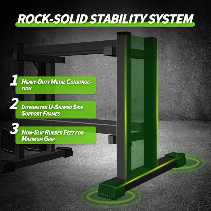 Heavy Duty Dumbbell Rack, 2-Side Extension Holder for Home Gym Storage Rack | Adjustable Width, Large Weight Capacity, Sturdy Steel Stand Only, for Dumbbells & Kettlebells Home Gym Storage Rack
