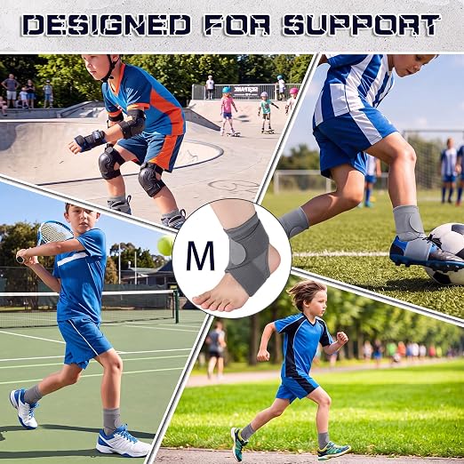 Honoson 2 Pcs Ankle Brace Kid Ankle Support Youth Neoprene Lace up Compression Sleeve Foot Brace Stabilizer with Adjustable Strap for Sport Sprained Plantar Fasciitis Achilles Tendonitis(Grey,S)