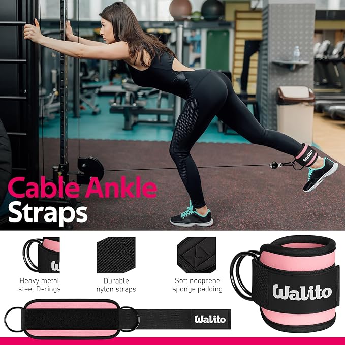 WALITO 8Pcs Barbell Pad Set for Hip Thrust - Squat Pad,Gym Accessories for Women with Bar Bad,Bench Press, with Gym Ankle Straps,Resistance Bands for Working Out,Lifting Strap,Carry Bag