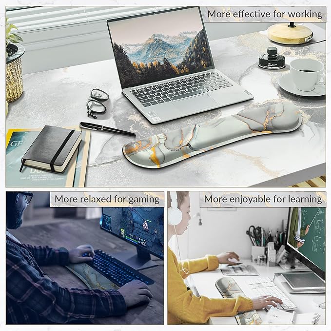 Gimars 17.3'' Extended Keyboard Wrist Rest Pad with 63D High-Density, Firm Memory Foam, Anti-Slip Rubber Base and Ergonomic Design for Typing Pain Relief,Office,Gaming,Computer, Laptop,Cloud Gray Gold