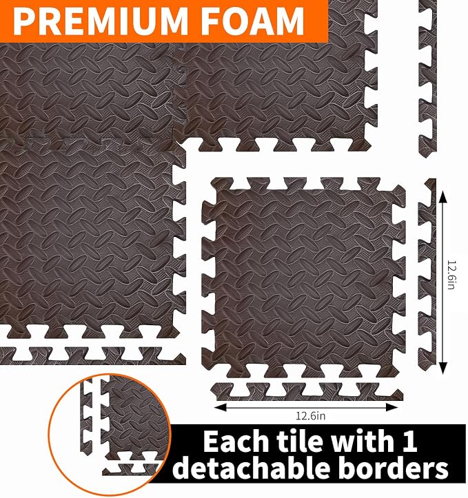 Gym Flooring for Home Gym, 18 PCS Anti-Slip Interlocking Foam Floor Tiles, 12.6"x12.6"x0.4" EVA Exercise Mats, Puzzle Floor Mat For Workout, Yoga, Kids Play Area, Treadmill, Garage