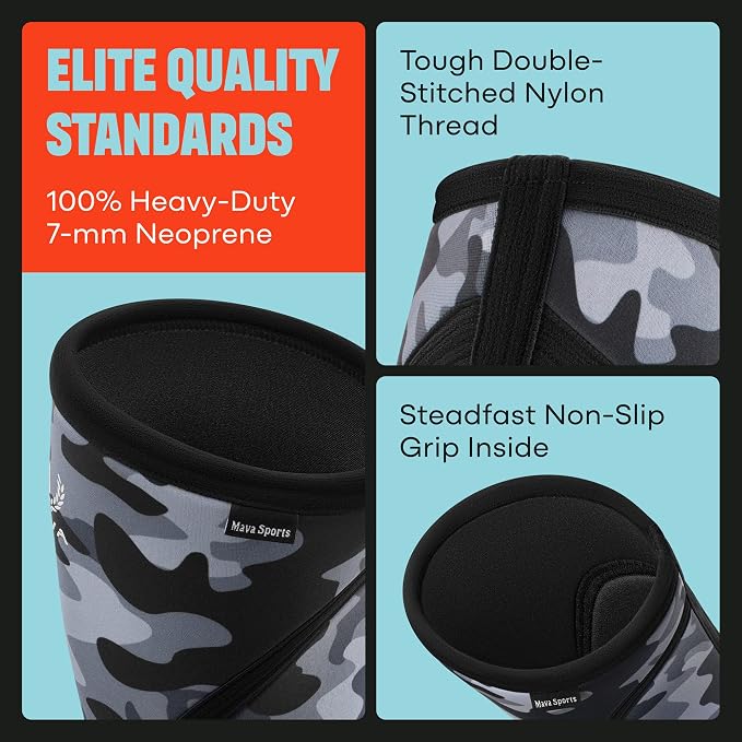 Mava Sports Knee Sleeves Weightlifting Men & Women, 7mm Neoprene Knee Sleeves for Women and Men, Ideal for Cross Training WOD, Squats, Powerlifting